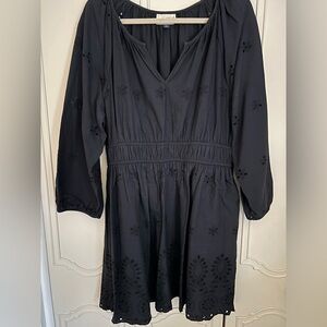 Universal Thread Black Three Quarter Speeve Eyelet V-Neck Dress